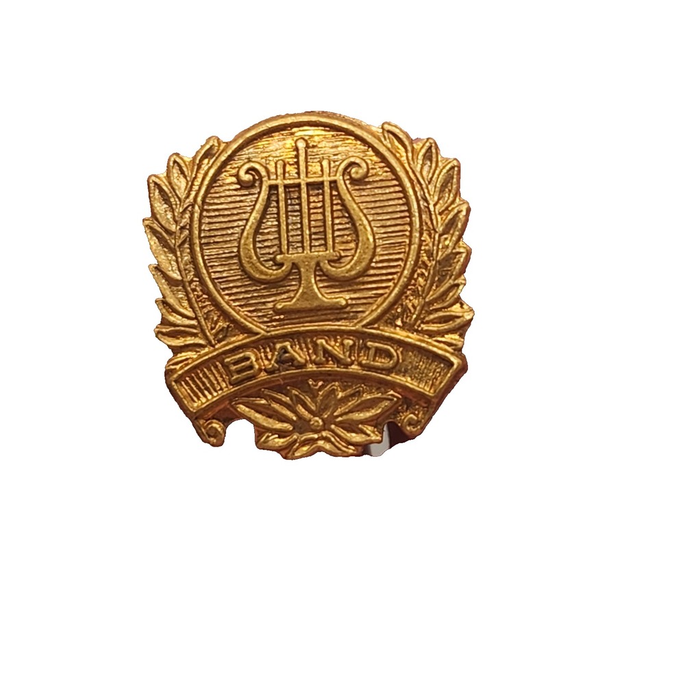 Vintage Marching Band Member Lapel Pin Brooch Gold Tone Lyre Wreath Music Pin
